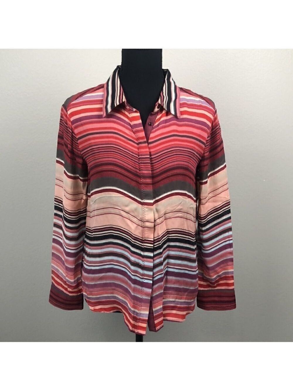 Michael Stars Silk Blouse Red Stripe Button-Up Long Sleeve Top XS